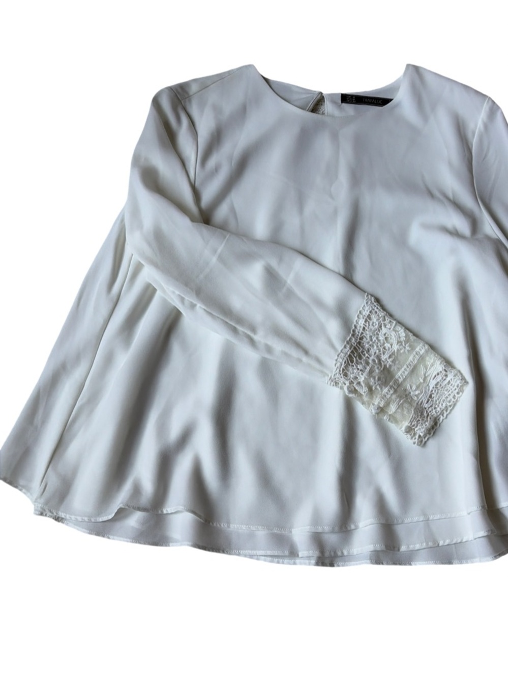Zara Ivory Long-Sleeve Blouse with Lace Cuffs